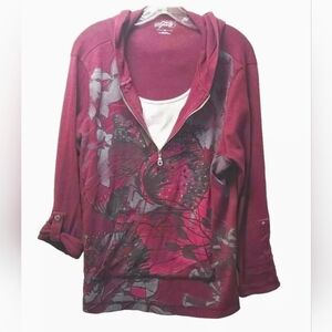 Style & Co 1X Magenta Hoodie with kangeroo pocket and 3/4 adjustable sleeve